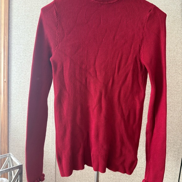 Express Red Ruffle Trim Long Sleeve Top - Picture 2 of 6